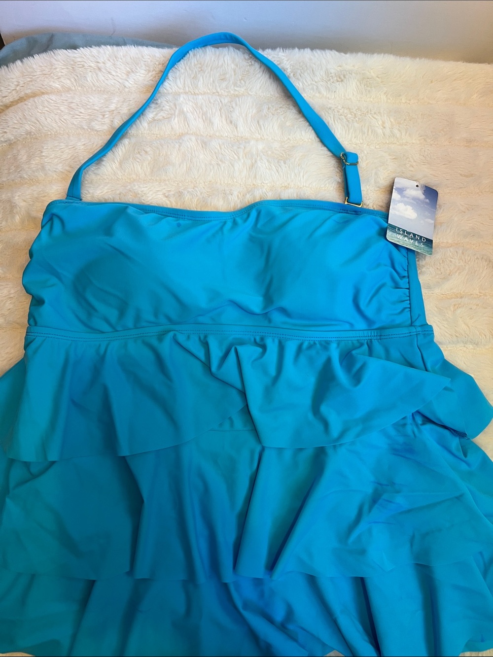 Turquoise Ruffle Swim Tankini Top - Women